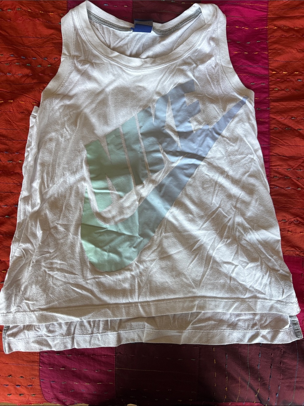 Nike White Girls' Tank with Mint & Light Blue Swoosh